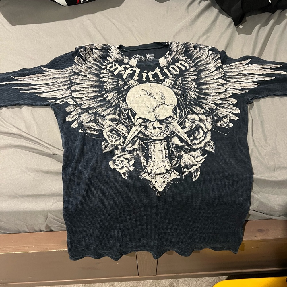 Affliction Dark Tee with Skull and Wings